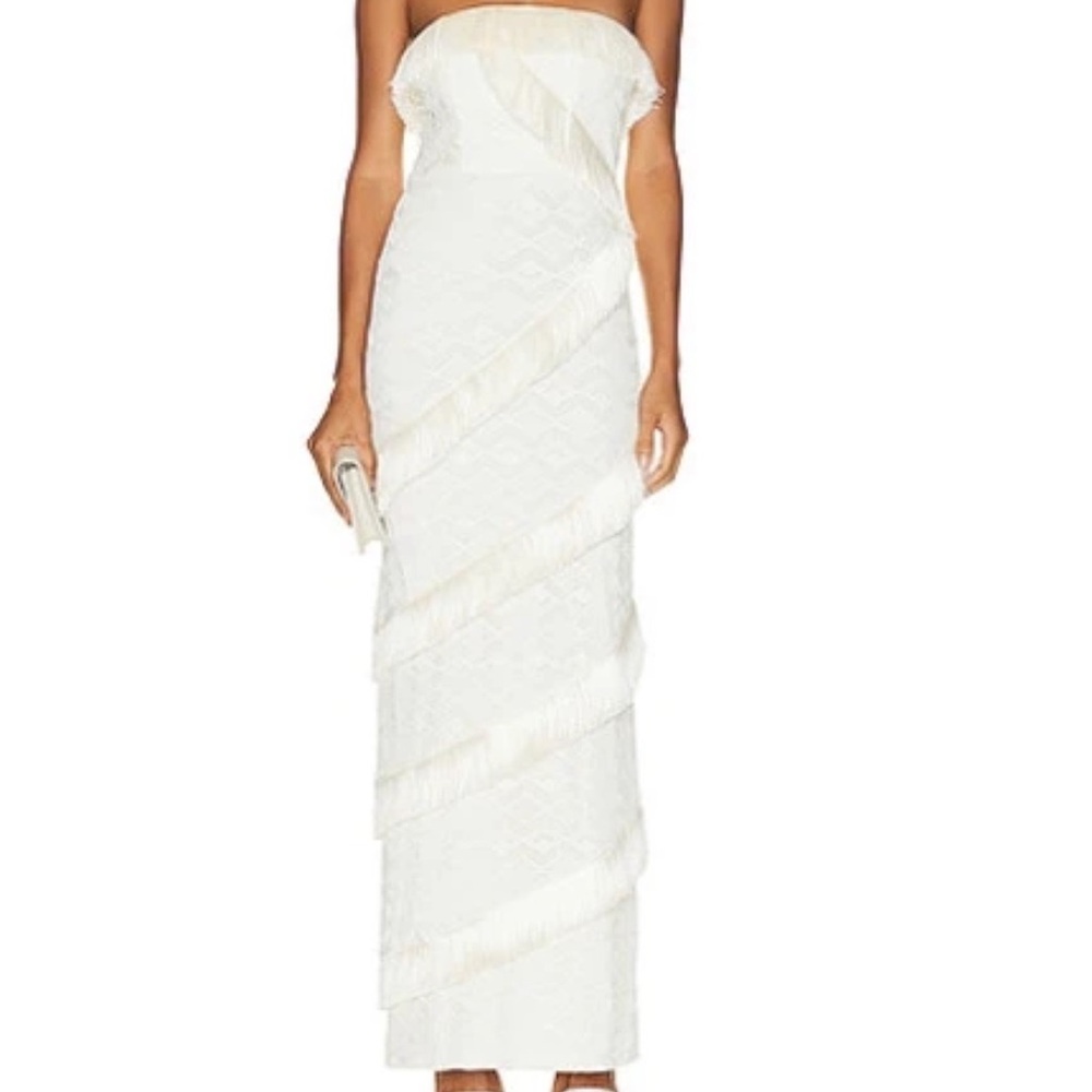Patbo Dress strapless fringe trim maxi dress